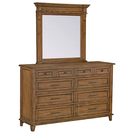 Traditional Dresser and Mirror Combination with 10 Drawers