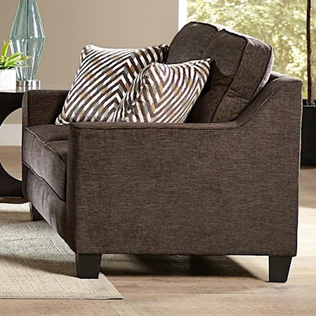 Contemporary Loveseat with Tufted Back and Track Arms