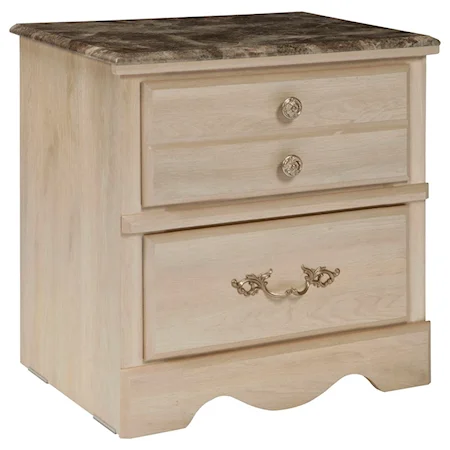 Traditional Two Drawer Nightstand with Faux Marble Top