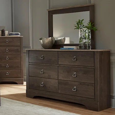 6-Drawer Dresser & Panel Mirror with Two-Tone Finish