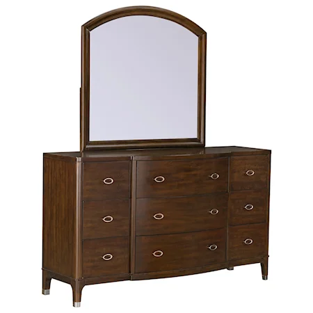 Contemporary Dresser and Mirror Combination with 9 Drawers