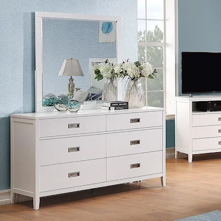 Contemporary Dresser and Mirror Combination with 6 Drawers