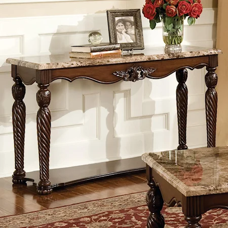 Traditional Sofa Table with Marble Style Top
