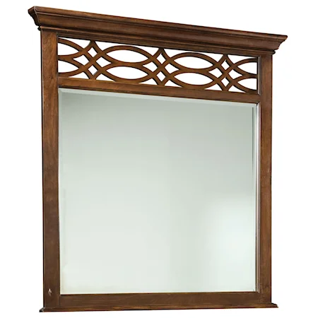 Wood-Framed Mirror with Top Scollwork & Bevel