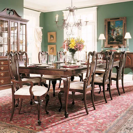 76" Banquet Table and Eight Carved Queen Anne Chairs