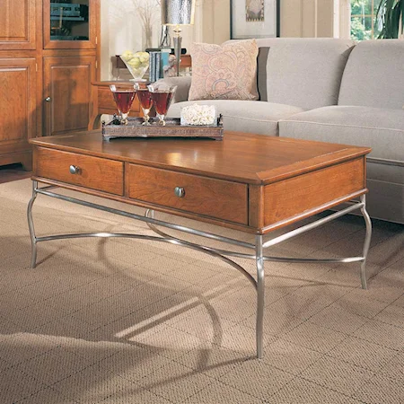 Rectangular Cocktail Table with Metal Base