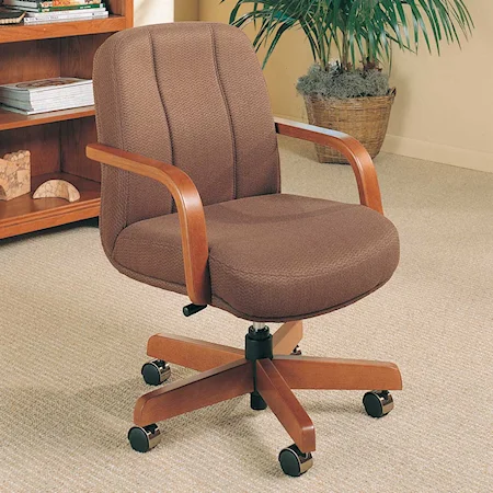 Attached-Arm Office Chair in Burgundy Fabric