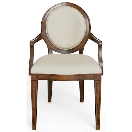 Transitional Oval Back Dining Arm Chair with Stain-Resistant Fabric