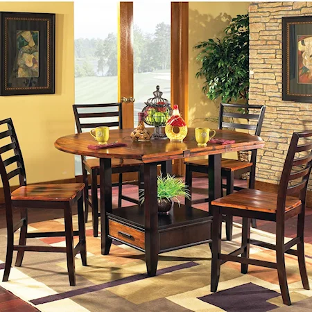 5-Piece Gathering Table Set with Storage Base and Drop Leaves