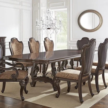 Double Pedestal Dining Table with Metal Stretcher