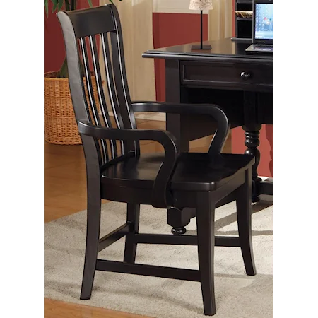 Transitional Slat Back Wood Desk Arm Chair