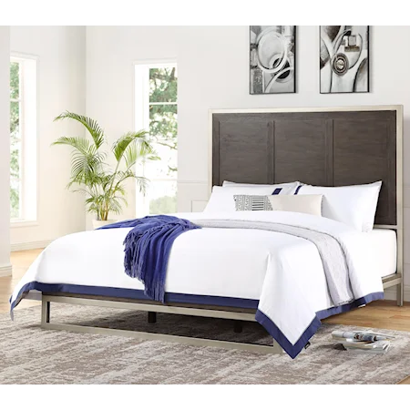 Contemporary Metal/Wood Queen Bed