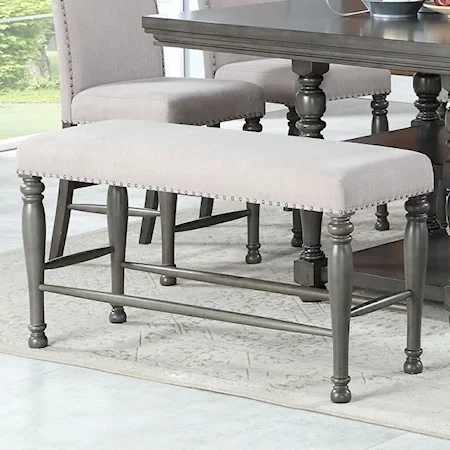Traditional Upholstered Counter Height Dining Bench with Nailheads