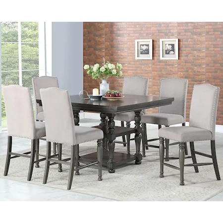 Seven Piece Traditional Counter Height Dining Set with Bench