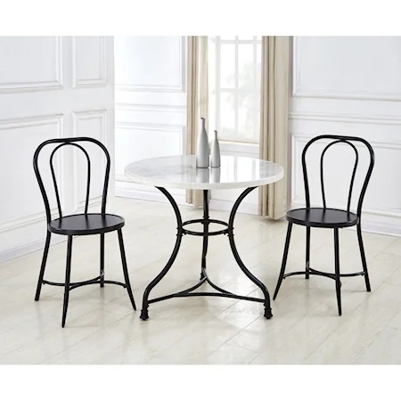 Contemporary 3-Piece Bistro Table and Chair Set with White Marble Top
