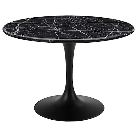 Mid Century Modern Round Marble Top Dining Table - Black Top & Black Base