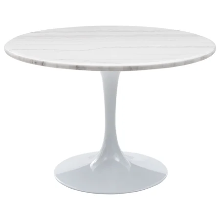 Mid Century Modern Round Marble Top Dining Table - White Top & White Base