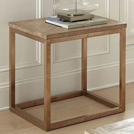 Contemporary End Table with Parquet Pattern Wood Top