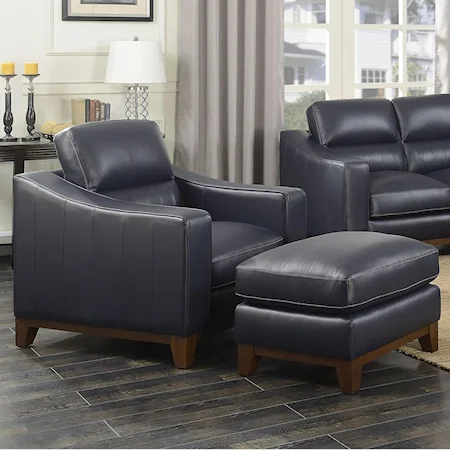 Contemporary Leather Chair and Ottoman Set