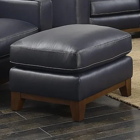 Contemporary Leather Ottoman with Wood Base