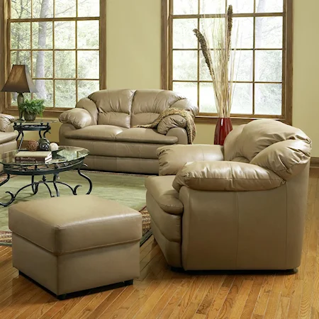 Plush Pillow Top Leather Chair and Ottoman Set