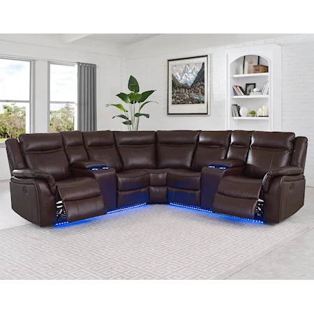 4 Seat Power Reclining Sectional Sofa with Theater Lighting and USB Charging Ports