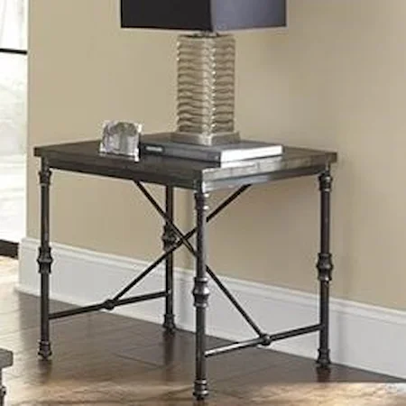 Transitional End Table with Metal Base
