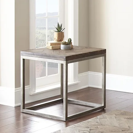 Industrial End Table with Metal Base