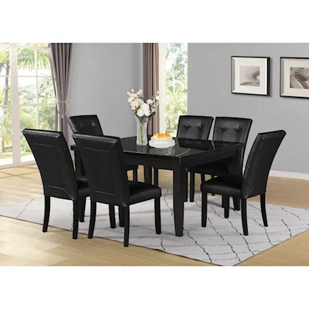 Transitional 7-Piece Square Table and Chair Set with Marble Top