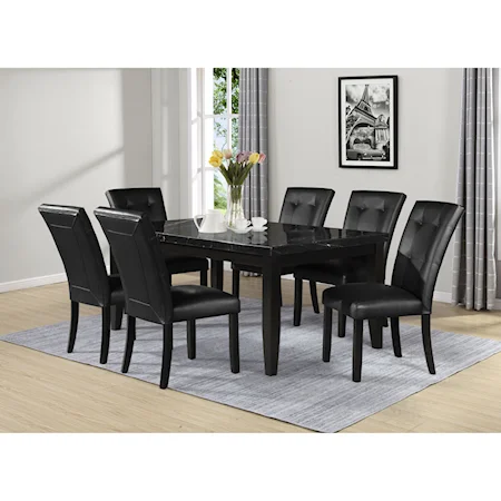Transitional 7-Piece Rectangular Table and Chair Set with Marble Top