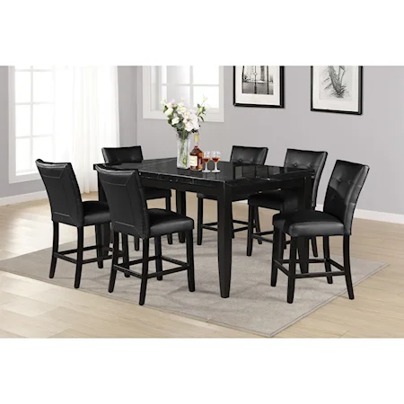 Transitional 7-Piece Rectangular Counter Table and Chair Set with Marble Top