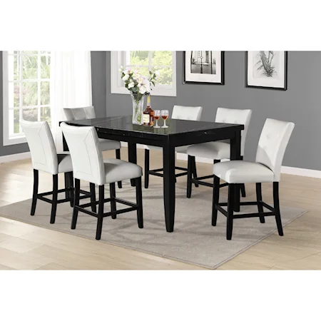 Transitional 7-Piece Rectangular Counter Table and Chair Set with Marble Top
