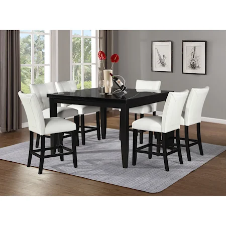 Transitional 7-Piece Square Counter Table and Chair Set with Marble Top