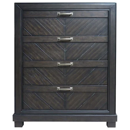 Rustic Four Drawer Chest with Chevron Veneer