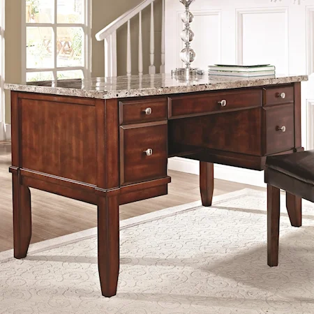 Marble Top Writing Desk in Brown Cherry Finish