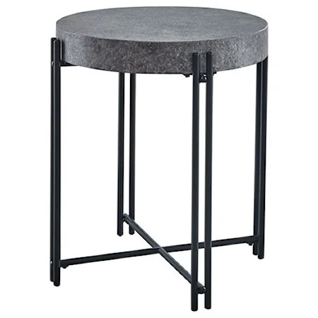 Contemporary Round End Table with Faux Concrete Top