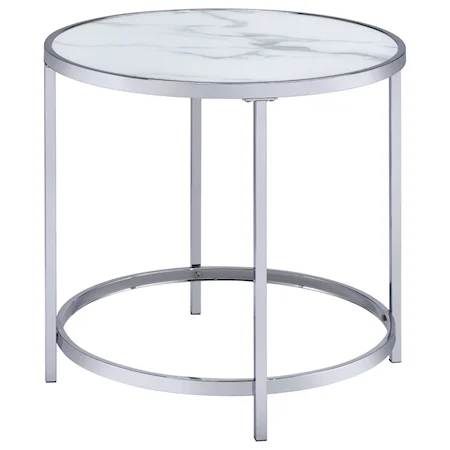 Contemporary Round End Table with Faux Marble Top