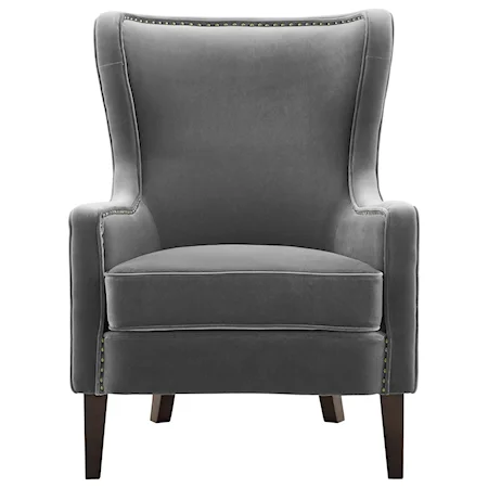 Transitional Wing Back Velvet Accent Chair w/ Nailhead Trim