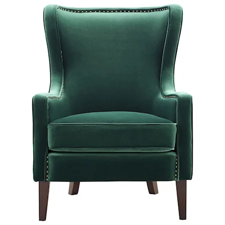 Transitional Wing Back Velvet Accent Chair w/ Nailhead Trim