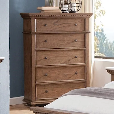 5-Drawer Chest with Dentil Molding, Bun Feet, and Whisper-Quiet Drawer Glides