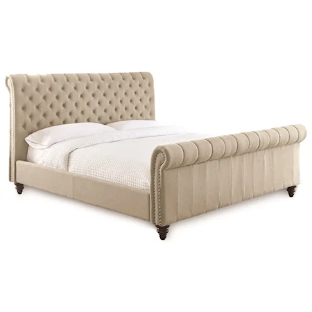 King Upholstered Sleigh Bed with Button Tufting