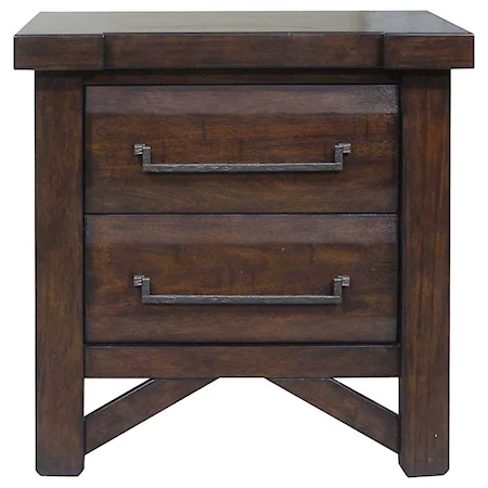Rustic Two Drawer Nightstand with USB Charging Port