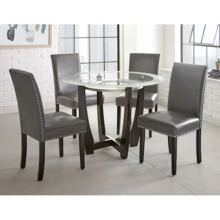 5pc Contemporary 45" Round Glass Top Dining Table Set with Gray Chairs