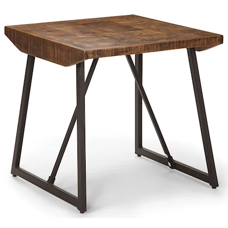 Rustic Industrial End Table with Parquet Pattern Wood Top