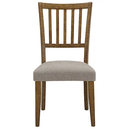 Transitional Side Chair with Slat Back and Upholstered Seat