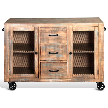 Rustic Rolling Server with Wire Mesh Doors & Casters