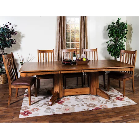 5-Piece Trestle Table w/ 2 Leaves Set