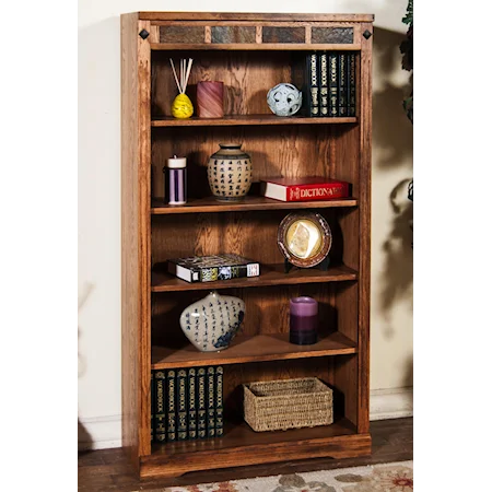 Distressed Oak 5-Shelf Bookcase with Slate