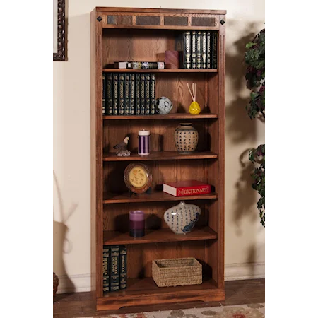 Distressed Oak 6-Shelf Bookcase with Slate