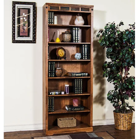 Distressed Oak 7-Shelf Bookcase with Slate